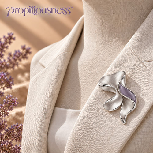 propitiousness™ Sculpted Silver-Tone Brooch with Abstract Lavender Fold Accent