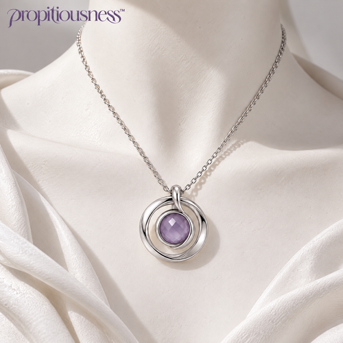 propitiousness™ Layered Open Circle Pendant Necklace with Muted Lilac Center