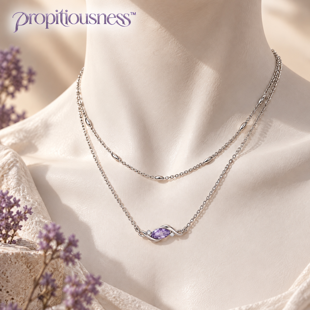 propitiousness™ Layered Fine Chain Necklace with Smoky Lavender Accent