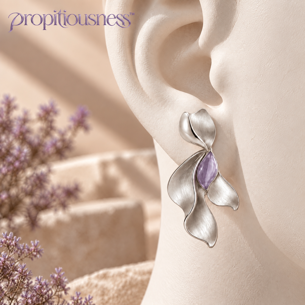 propitiousness™ Asymmetrical Silver-Tone Petal Earrings with Soft Lavender Accent