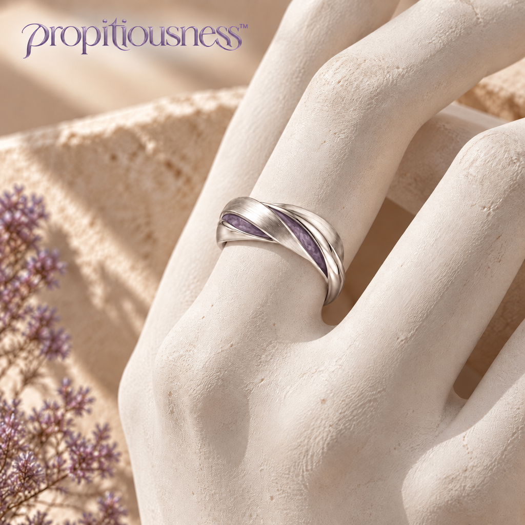 propitiousness™ Twisted Silver-Tone Band Ring with Dusty Purple Inlay