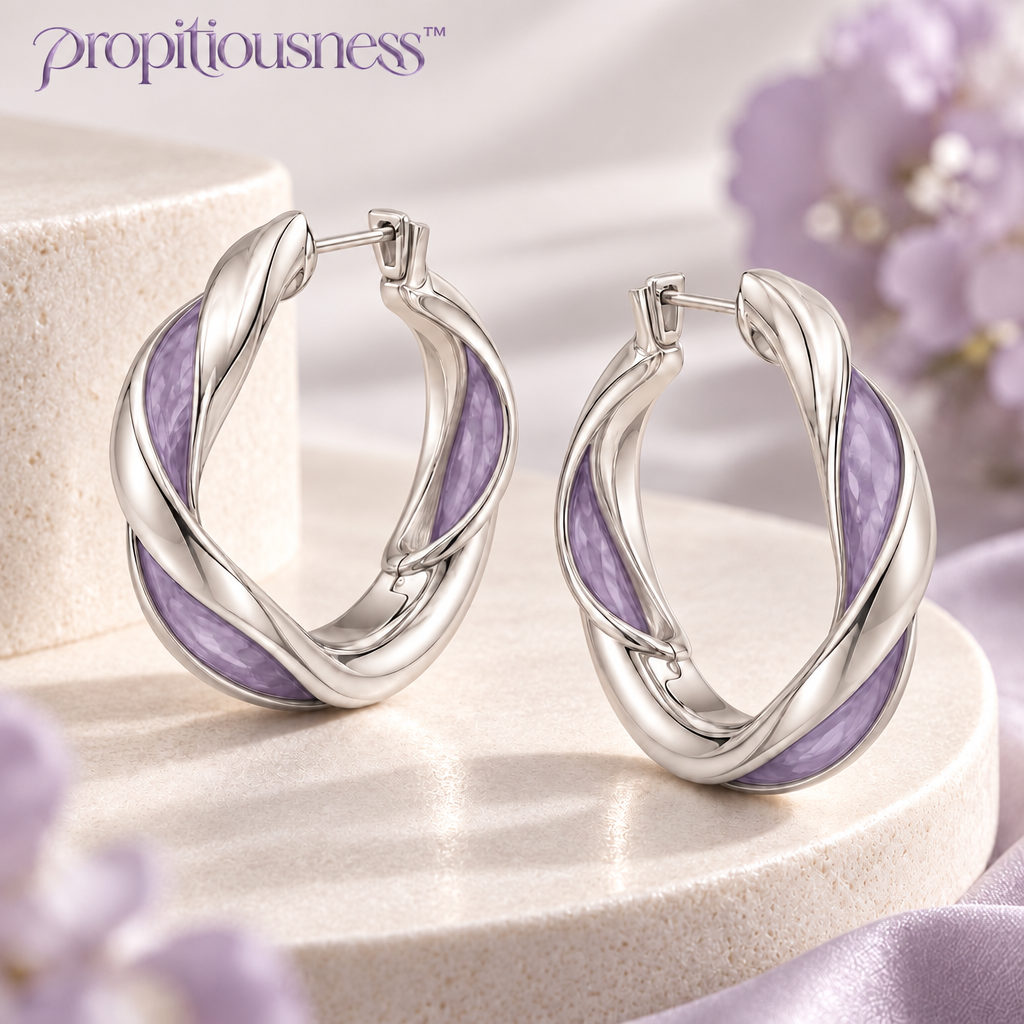 propitiousness™ Sculpted Ribbon Hoop Earrings with Soft Purple Inlay
