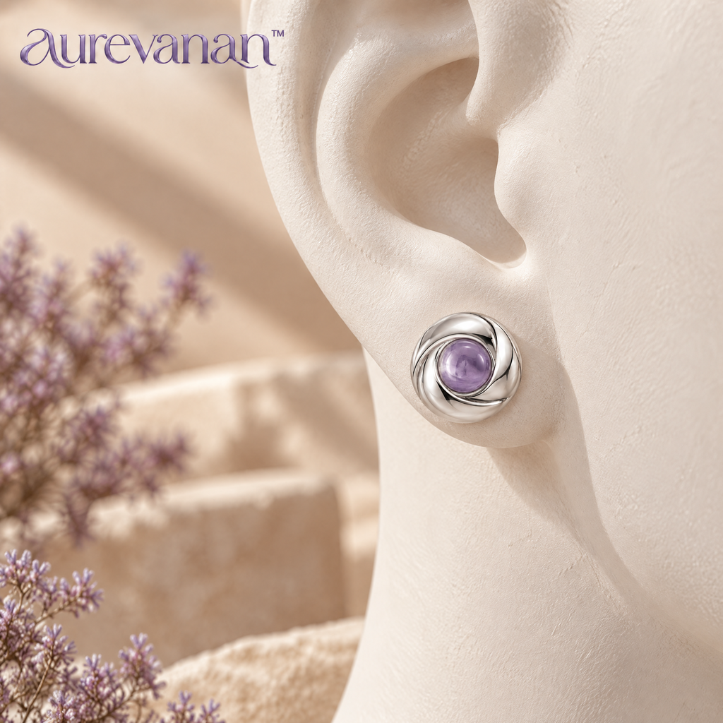 propitiousness™ Polished Dome Stud Earrings with Muted Lavender Center