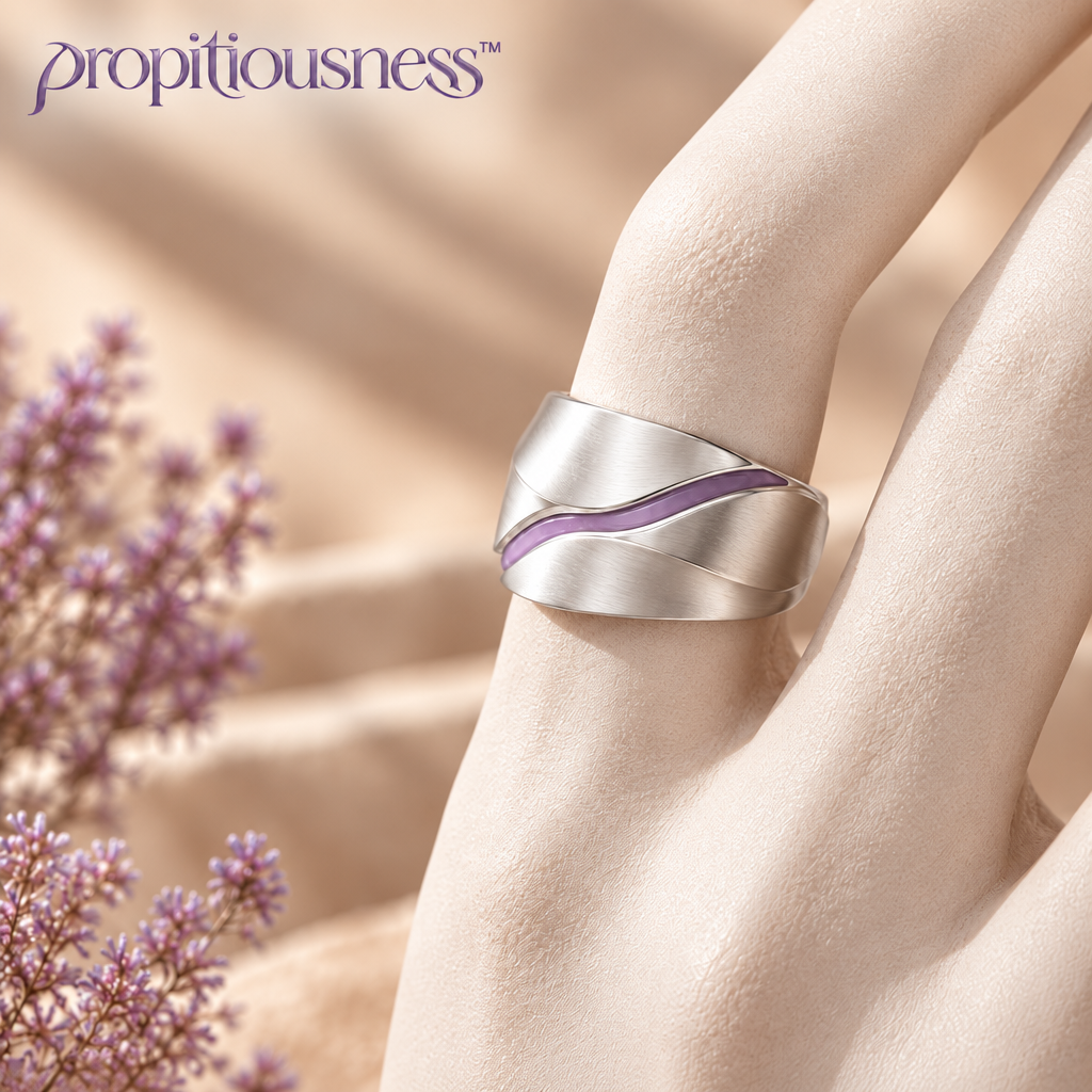 propitiousness™ Wide Sculpted Band Ring with Recessed Lavender Linear Detail