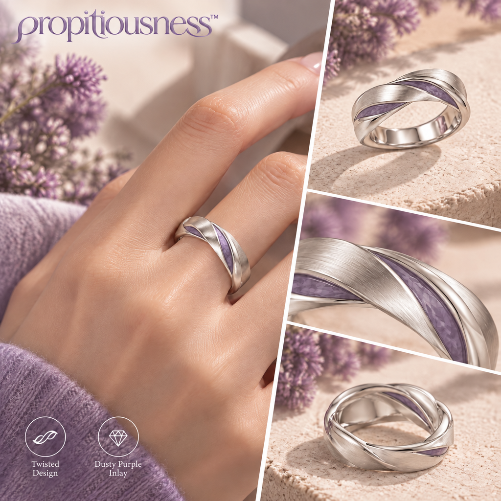 propitiousness™ Twisted Silver-Tone Band Ring with Dusty Purple Inlay