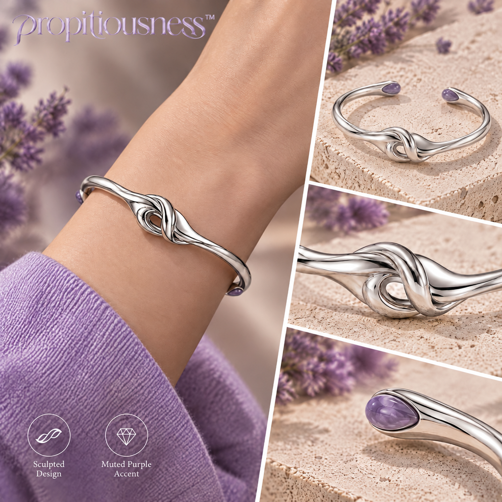 propitiousness™ Sculpted Knot Cuff Bracelet with Muted Purple Accent Tips