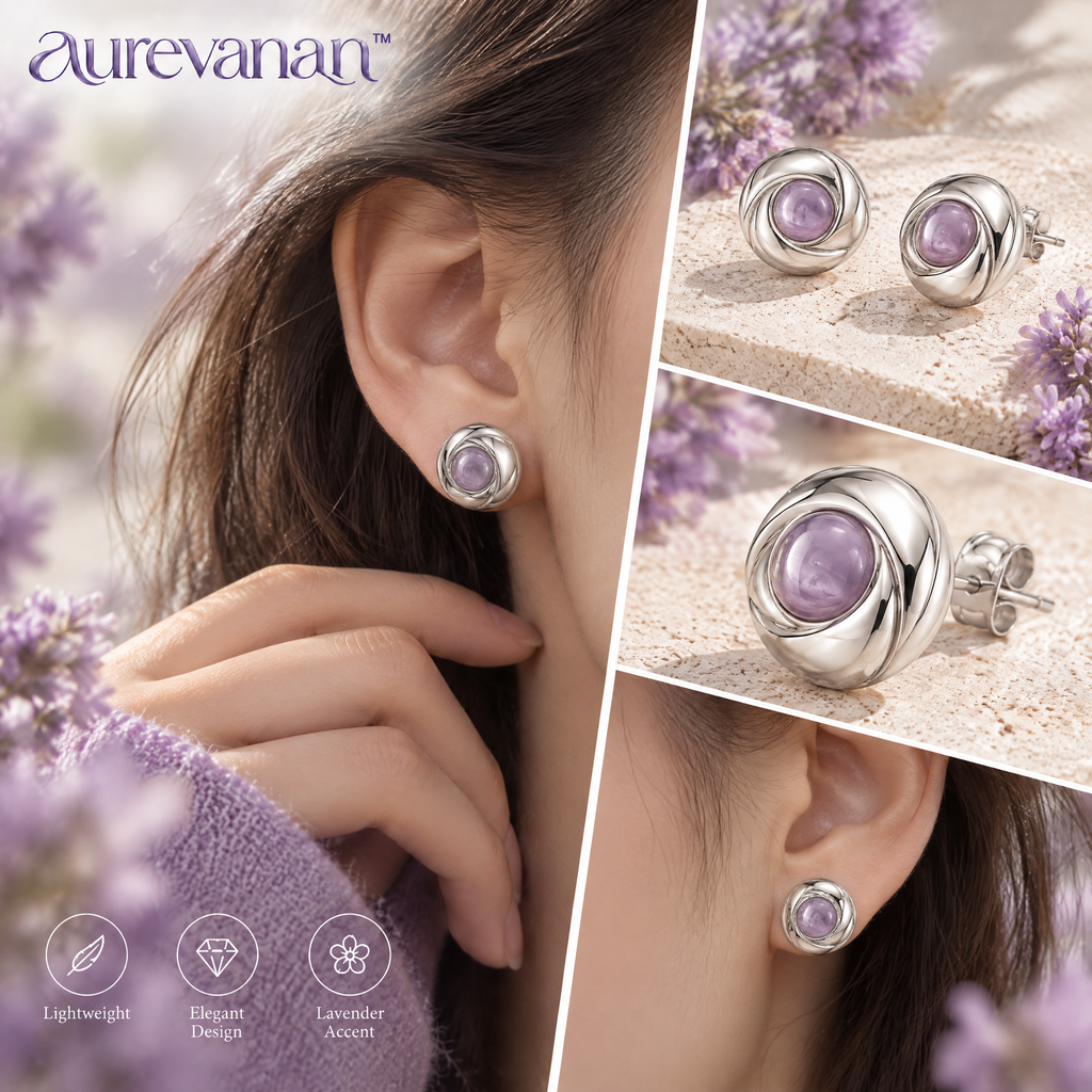 propitiousness™ Polished Dome Stud Earrings with Muted Lavender Center