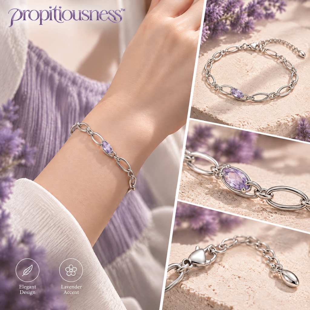 propitiousness™ Slim Oval Link Bracelet with Pale Lavender Accent