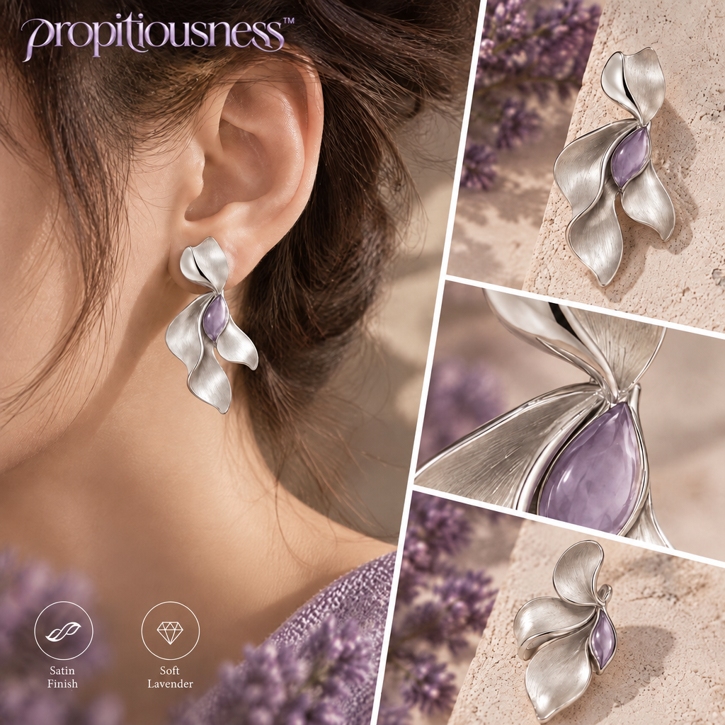 propitiousness™ Asymmetrical Silver-Tone Petal Earrings with Soft Lavender Accent