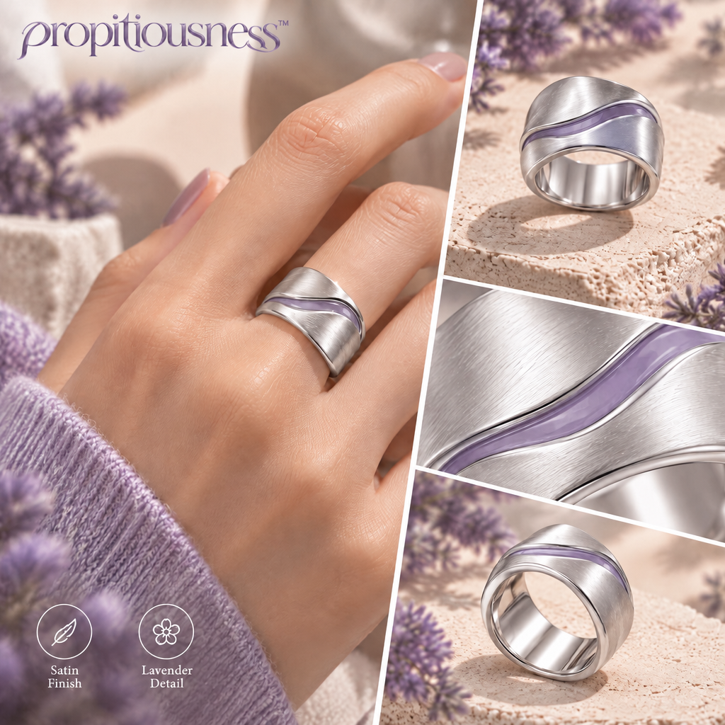 propitiousness™ Wide Sculpted Band Ring with Recessed Lavender Linear Detail