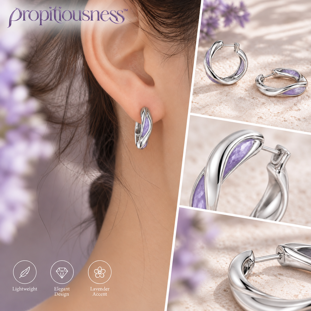 propitiousness™ Sculpted Ribbon Hoop Earrings with Soft Purple Inlay