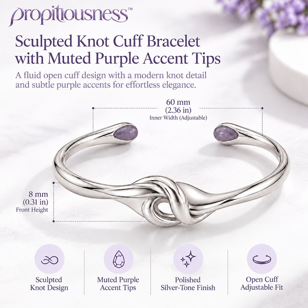 propitiousness™ Sculpted Knot Cuff Bracelet with Muted Purple Accent Tips