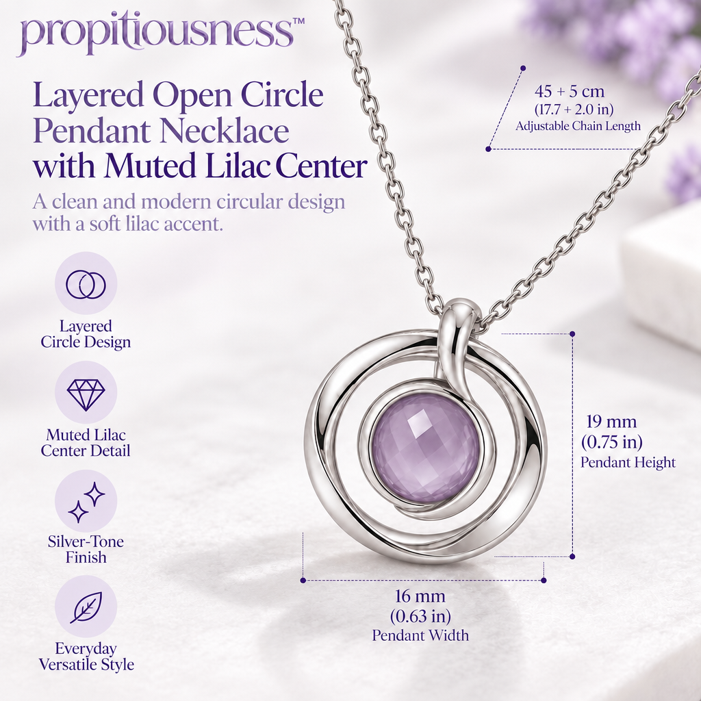 propitiousness™ Layered Open Circle Pendant Necklace with Muted Lilac Center