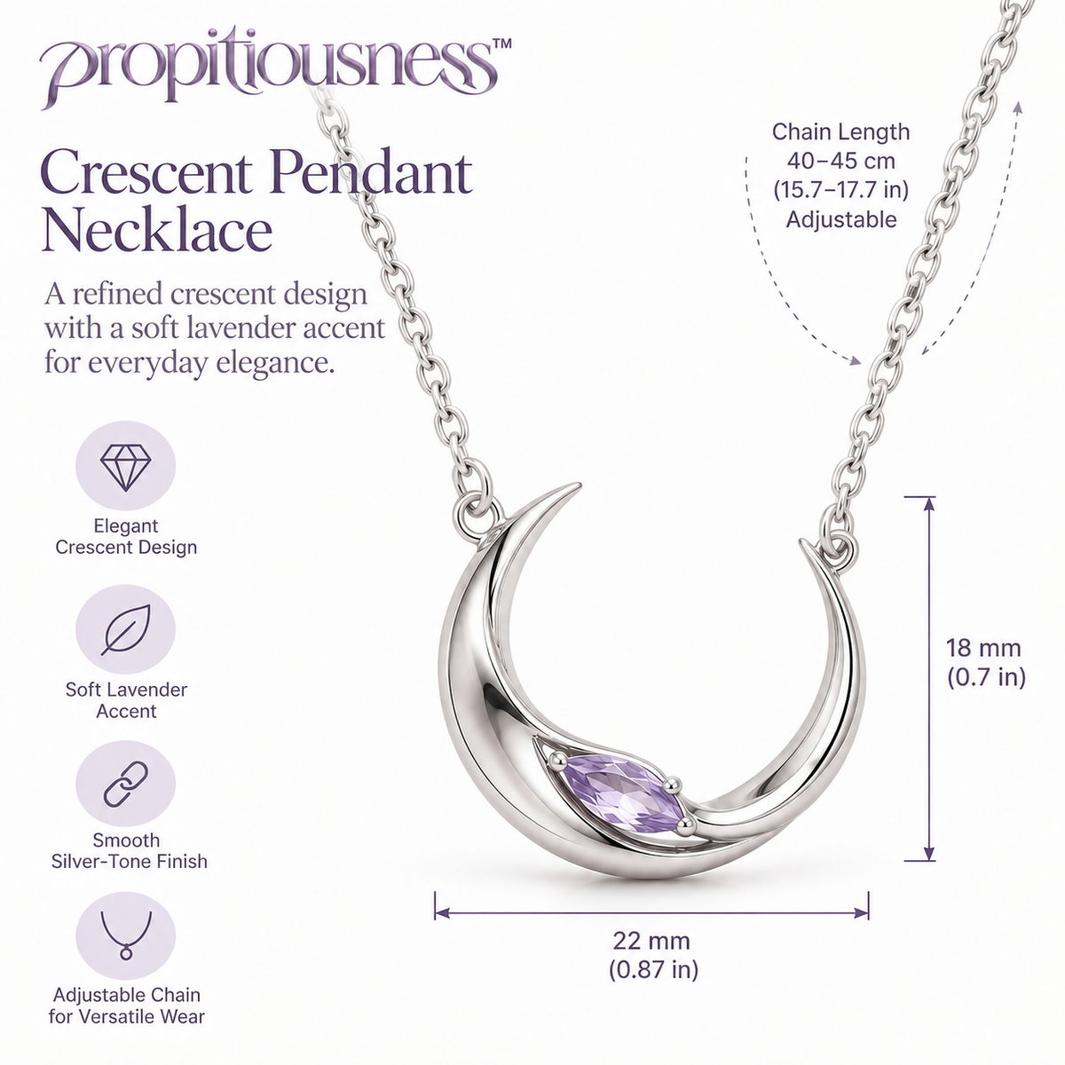 propitiousness™ Sculpted Crescent Pendant Necklace with Soft Lavender Accent