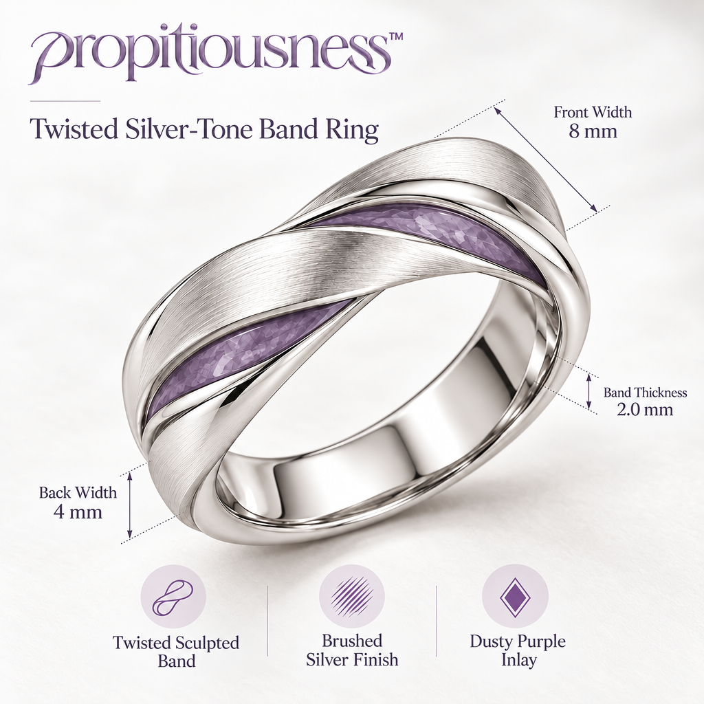 propitiousness™ Twisted Silver-Tone Band Ring with Dusty Purple Inlay