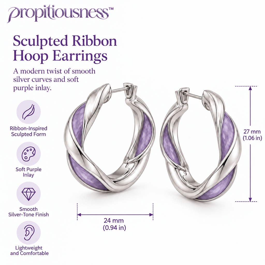 propitiousness™ Sculpted Ribbon Hoop Earrings with Soft Purple Inlay