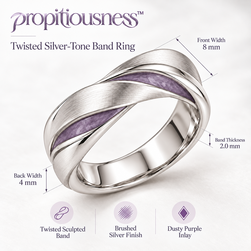 propitiousness™ Wide Sculpted Band Ring with Recessed Lavender Linear Detail