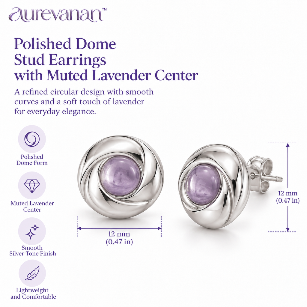 propitiousness™ Polished Dome Stud Earrings with Muted Lavender Center