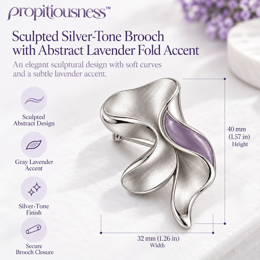 propitiousness™ Sculpted Silver-Tone Brooch with Abstract Lavender Fold Accent