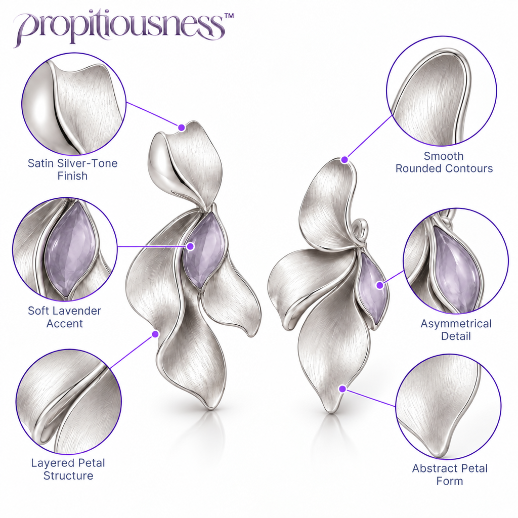 propitiousness™ Asymmetrical Silver-Tone Petal Earrings with Soft Lavender Accent