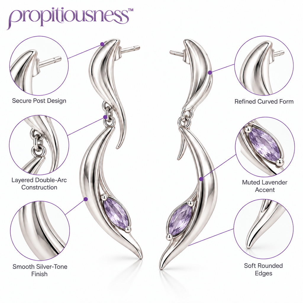 propitiousness™ Double Arc Drop Earrings with Muted Lavender Accent