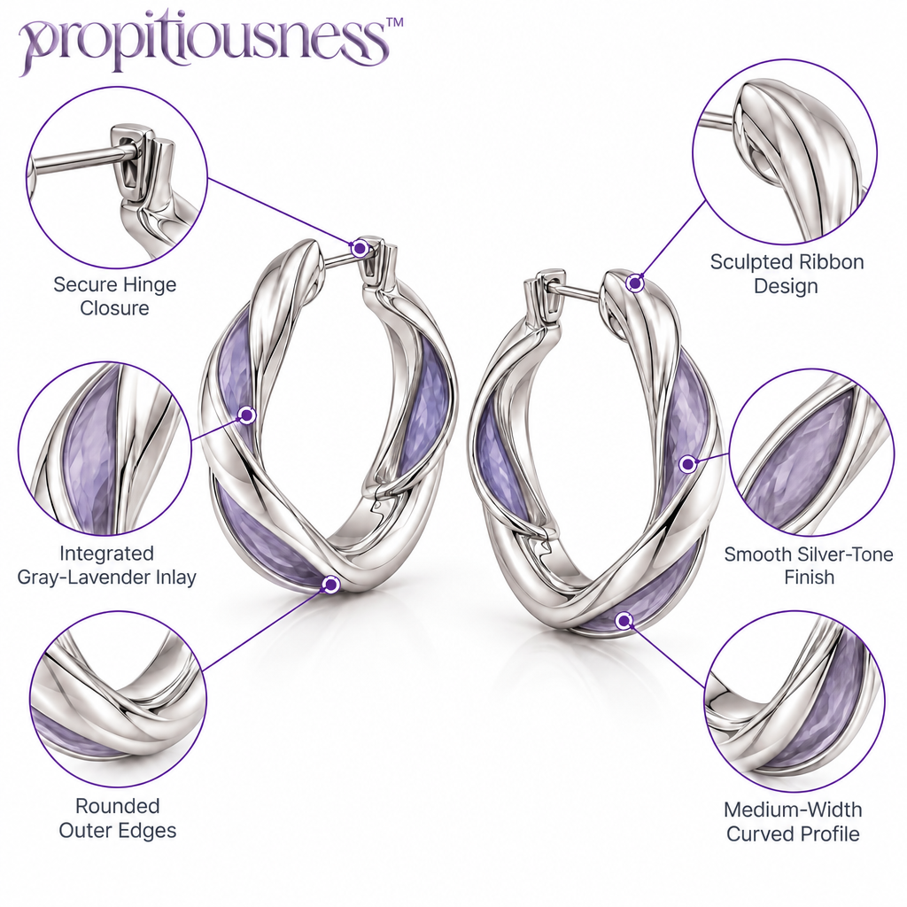 propitiousness™ Sculpted Ribbon Hoop Earrings with Soft Purple Inlay