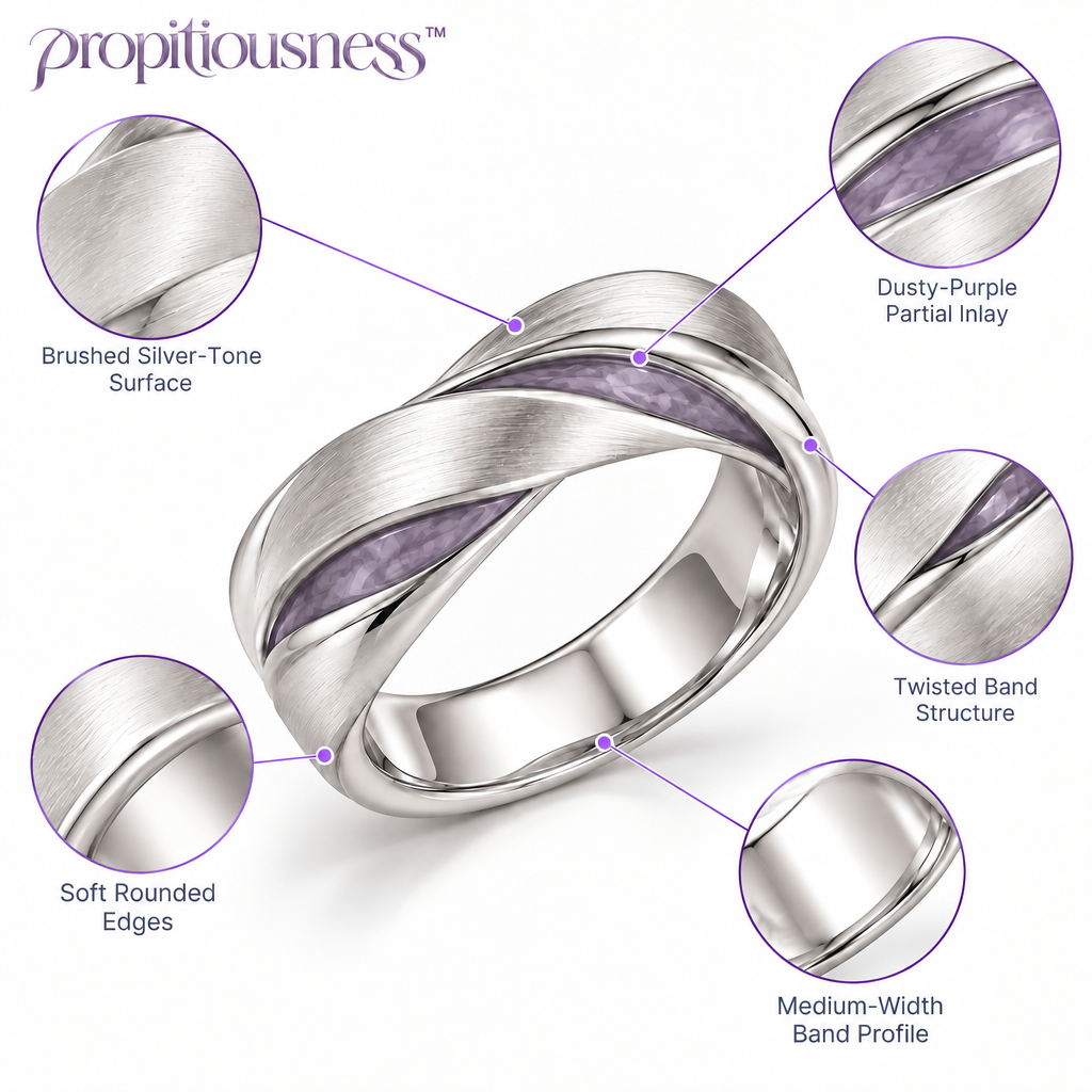 propitiousness™ Twisted Silver-Tone Band Ring with Dusty Purple Inlay