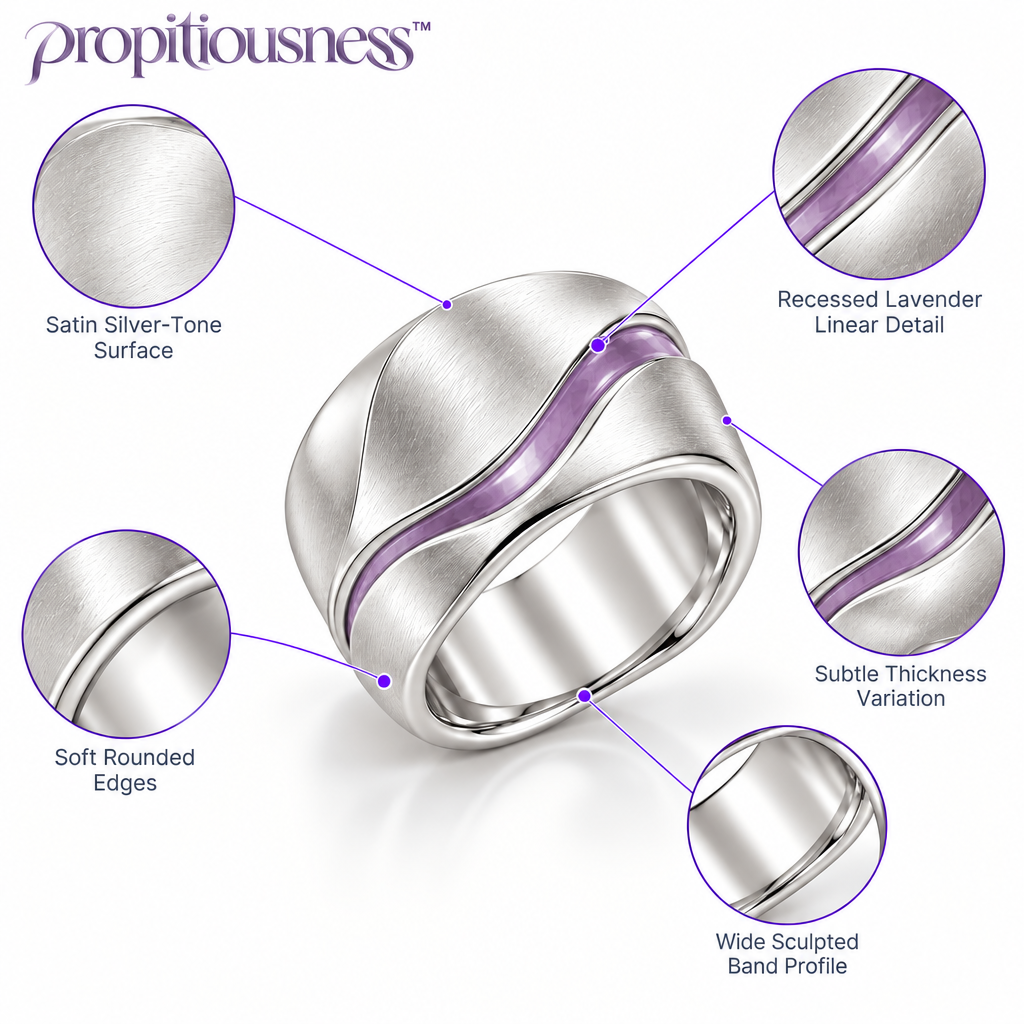 propitiousness™ Wide Sculpted Band Ring with Recessed Lavender Linear Detail