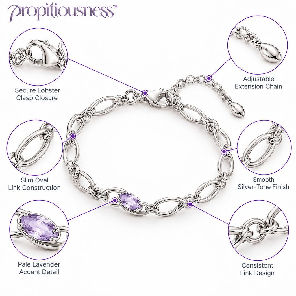 propitiousness™ Slim Oval Link Bracelet with Pale Lavender Accent