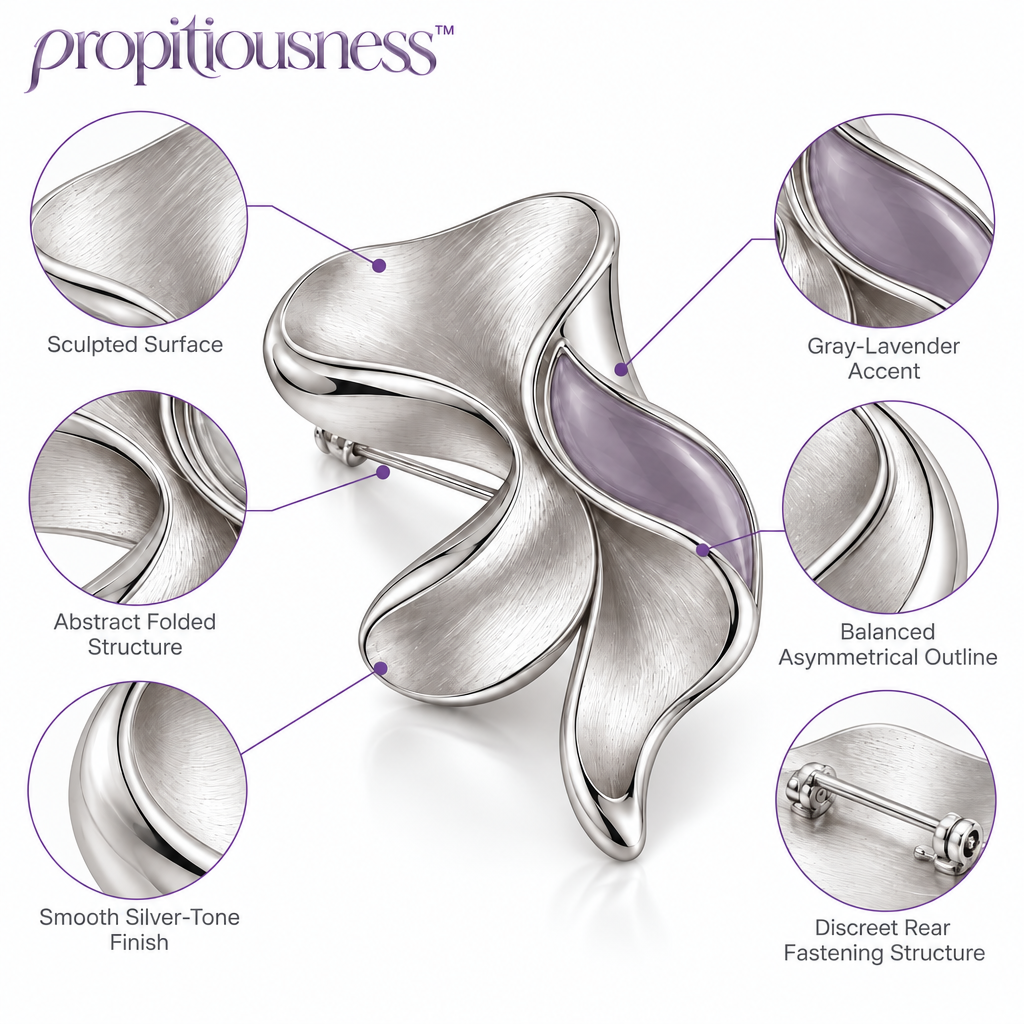 propitiousness™ Sculpted Silver-Tone Brooch with Abstract Lavender Fold Accent