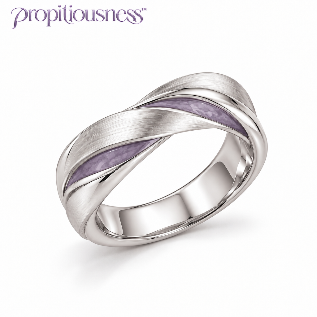 propitiousness™ Twisted Silver-Tone Band Ring with Dusty Purple Inlay