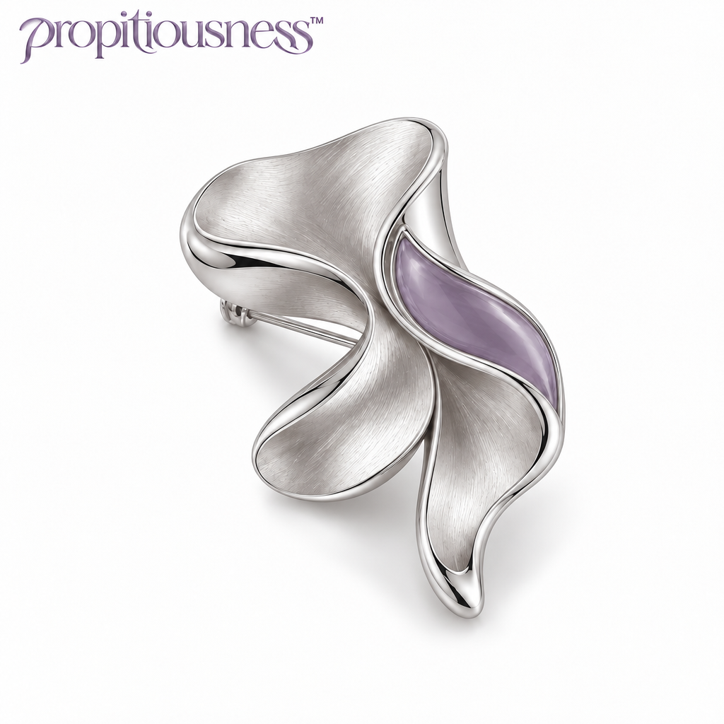 propitiousness™ Sculpted Silver-Tone Brooch with Abstract Lavender Fold Accent