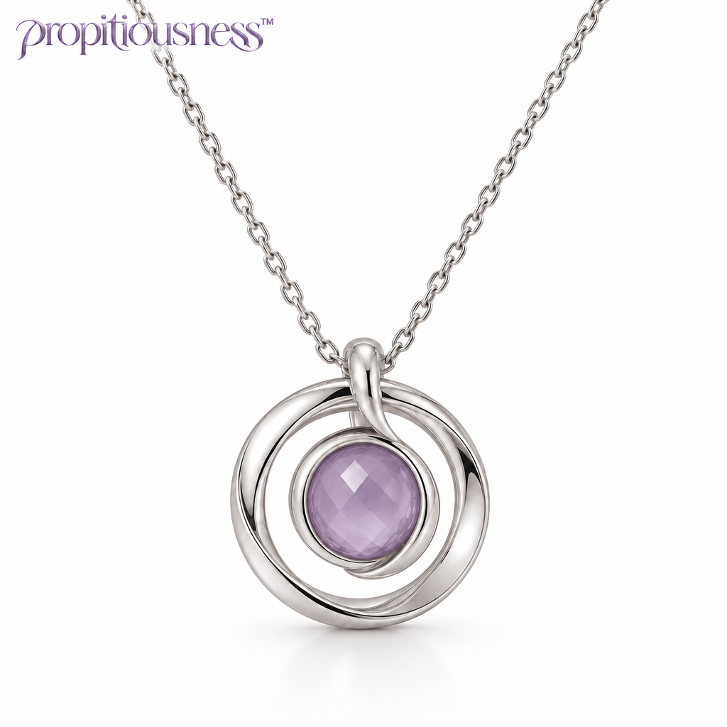 propitiousness™ Layered Open Circle Pendant Necklace with Muted Lilac Center