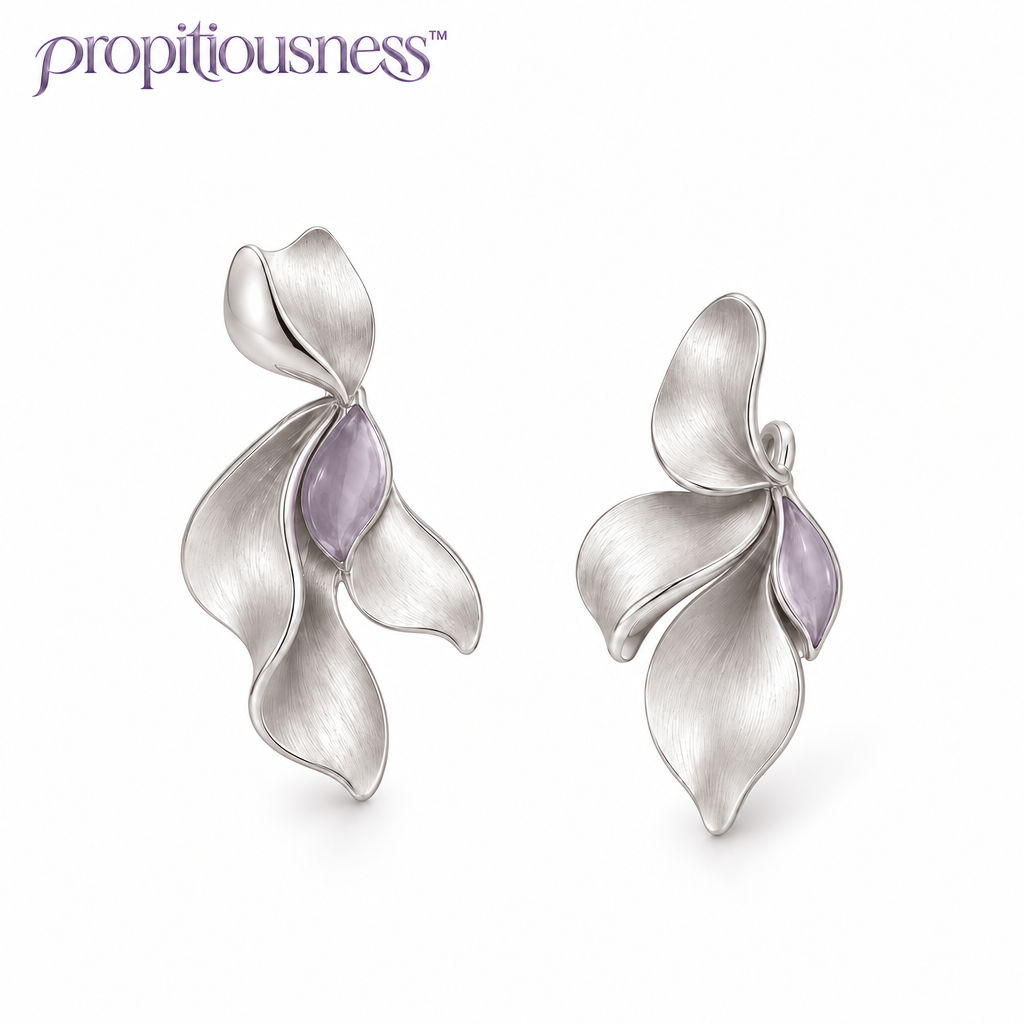 propitiousness™ Asymmetrical Silver-Tone Petal Earrings with Soft Lavender Accent