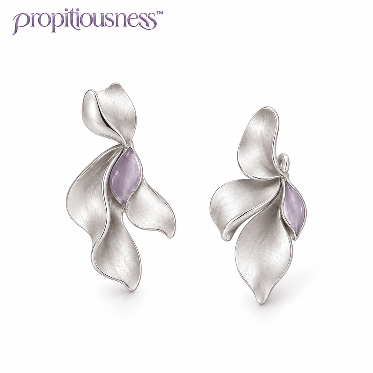 propitiousness™ Asymmetrical Silver-Tone Petal Earrings with Soft Lavender Accent