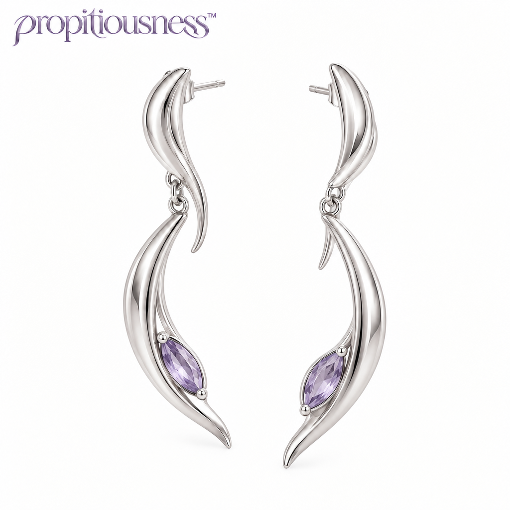 propitiousness™ Double Arc Drop Earrings with Muted Lavender Accent