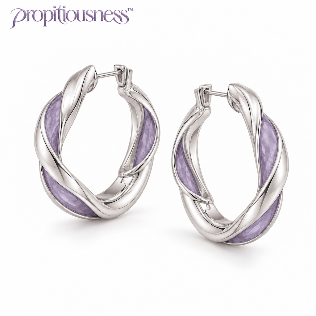 propitiousness™ Sculpted Ribbon Hoop Earrings with Soft Purple Inlay