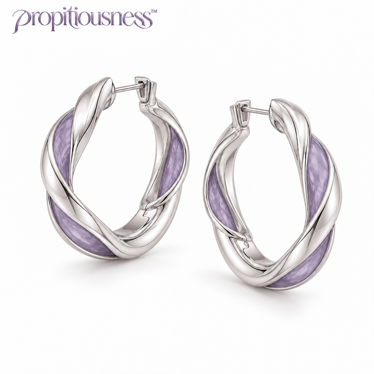 propitiousness™ Sculpted Ribbon Hoop Earrings with Soft Purple Inlay