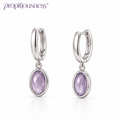 propitiousness™ Slender Huggie Earrings with Suspended Lavender Oval Accent